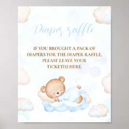 Bear Blue Boy Shower Diaper Raffle Sign Poster