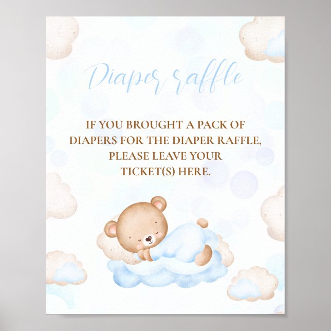 Bear Blue Boy Shower Diaper Raffle Sign Poster (Framsidan)