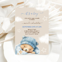 Bear Blue Boy Winter Baby Shower