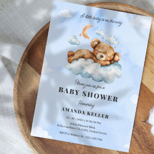 Bear Blue Cloud Baby Shower för spolning i Baby vi Inbjudningar