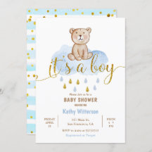 Bear Blue Cloud Baby Shower-inbjudan