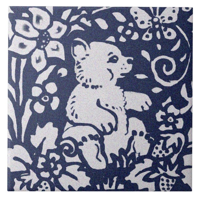 Bear Blue Grått Granite Stone Woodland Animal Art Kakelplatta (Framsidan)