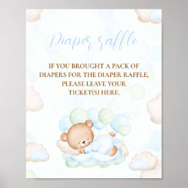 Bear Blue Grönt Boy Shower Diaper Raffle Sign Poster