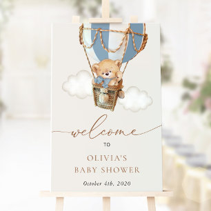 Bear, Blue Luftballong, Baby Shower Welcome Poster