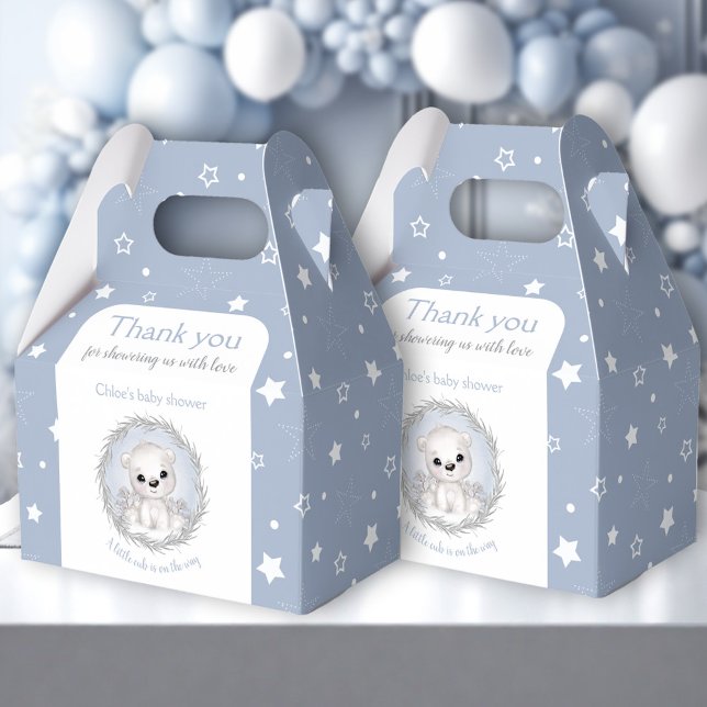 Bear Blue Winter Boy Shower för ljus Polar Presentaskar (Cute Polar Bear Blue Winter Boy Baby Shower Favor Box)