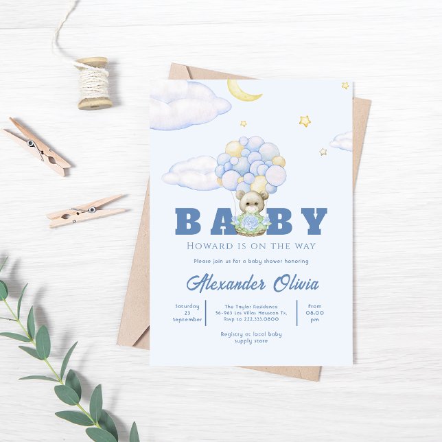 Bear Boho Blue Watercolor Baby Shower Inbjudningar (Skapare uppladdad)