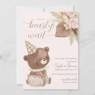Bear & Boho Flowers Gender Neutral Baby Shower Inbjudningar