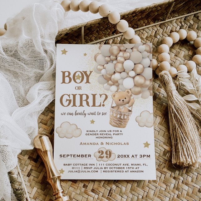 Bear Boho Gender Reveal Neutralt Inbjudningar (Skapare uppladdad)