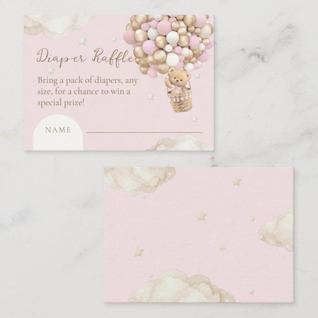 Bear Boho Girl Rosa Baby Shower Raffle Tilläggskort (Fram/baksida)