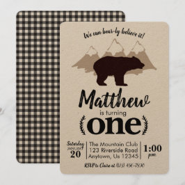 Bear Boy First Birthday Lumberjack Kraft Inbjudningar
