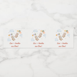 Bear Boy Girl-Twillingar - Första Födelsedagsfeste Vattenflaskor Etikett