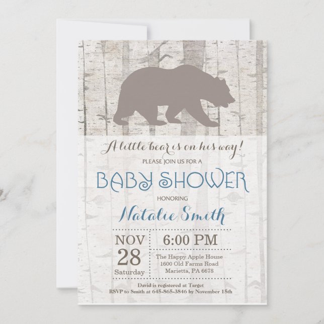 Bear Boy Shower-inbjudan Rustic Woodland Inbjudningar (Framsida)