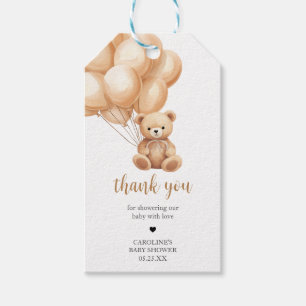 Bear Brown Balloon Baby Shower Favor Taggar Presentetikett