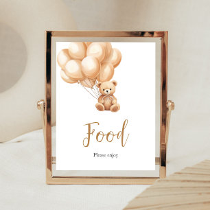 Bear Brown Balloon Baby Shower Food Poster