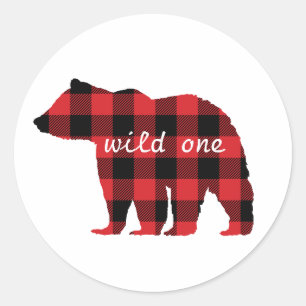Bear Buffalo Check Mönster Cabin Stickes Runt Klistermärke
