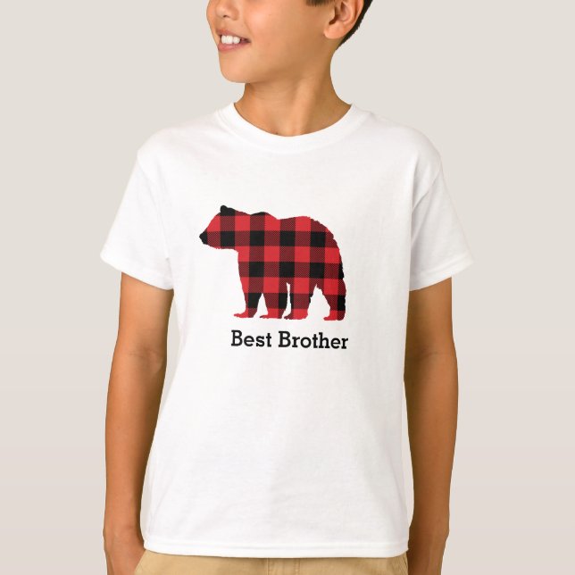 Bear Buffalo Check Mönster Silhouette Kids T Shirt (Framsida)