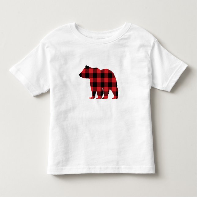 Bear Buffalo Check Mönster Silhouette T Shirt (Framsida)
