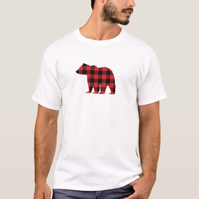Bear Buffalo Check Red Check Mönster T Shirt (Framsida)