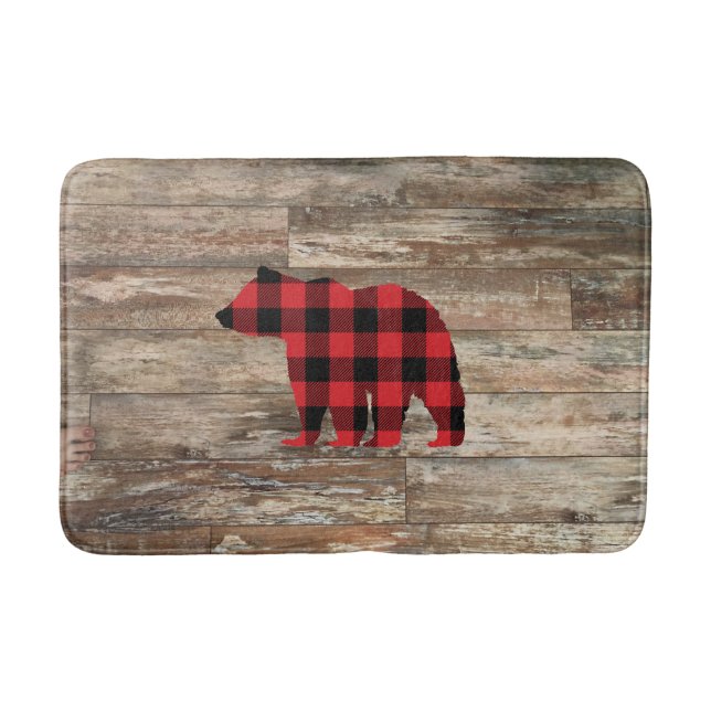 Bear Buffalo Check Rustic Wood Bath Mat Badrumsmatta (Framsidan)