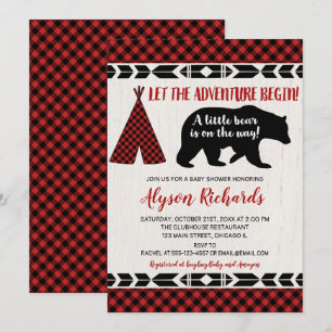 Bear buffalo plaid lumberjack boydusch inbjudningar