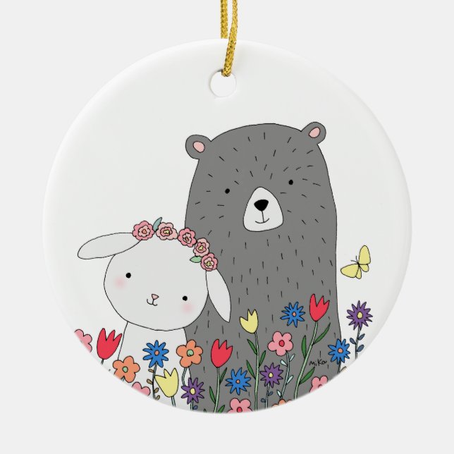 Bear & Bunny Couple's First Christmas together Julgransprydnad Keramik (Framsidan)