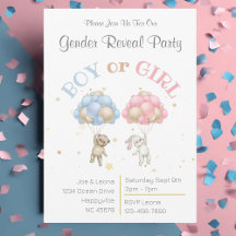 Bear & Bunny Gender Reveal Party-inbjudan