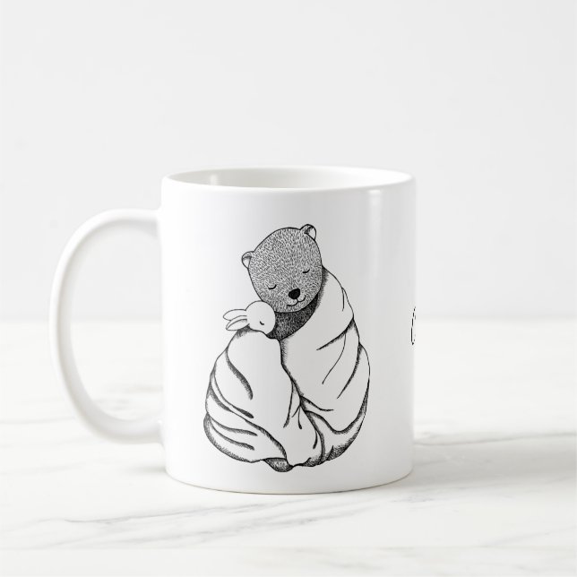 Bear Bunny Rabbit i Blanket Personlig namn Kaffemugg (Vänster)