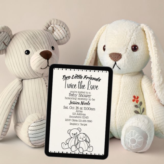 Bear & Bunny Stuffies Twin Baby Shower Inbjudningar (Skapare uppladdad)