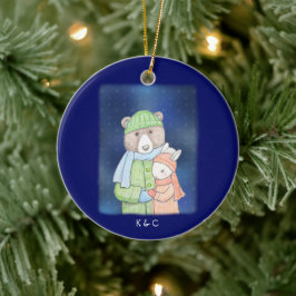 Bear & Bunny Sweet Rabbit and Bear Couple Anpassni Julgransprydnad Keramik
