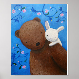 Bear & Bunny Woodland Sweet Kärlek Flowers Poster