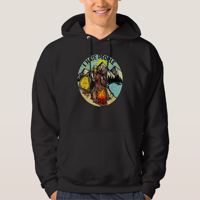 Bear Camping I Hate People Tonåring Hoodie (Framsida)