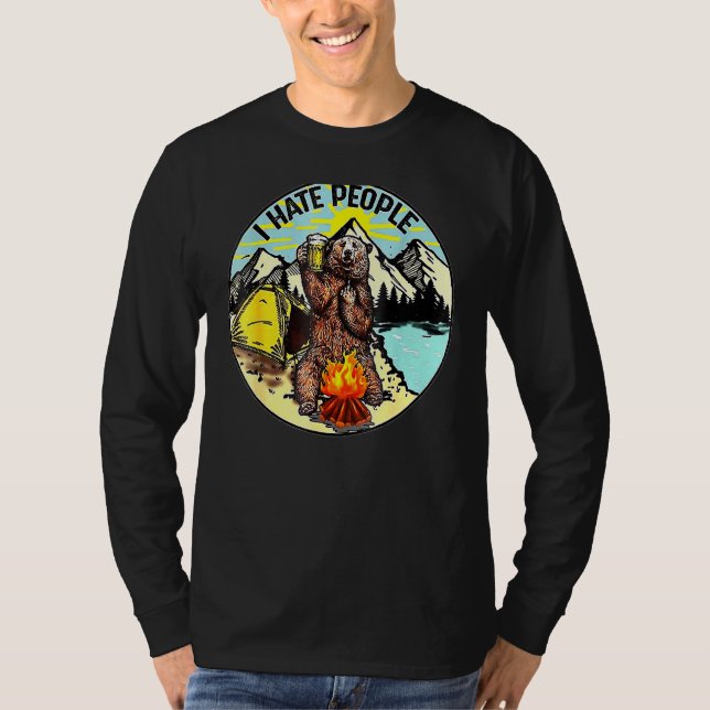 Bear Camping I Hate People Tonåring T Shirt (Framsida)