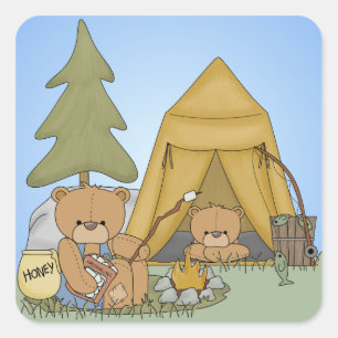 Bear Camping Stickers Fyrkantigt Klistermärke