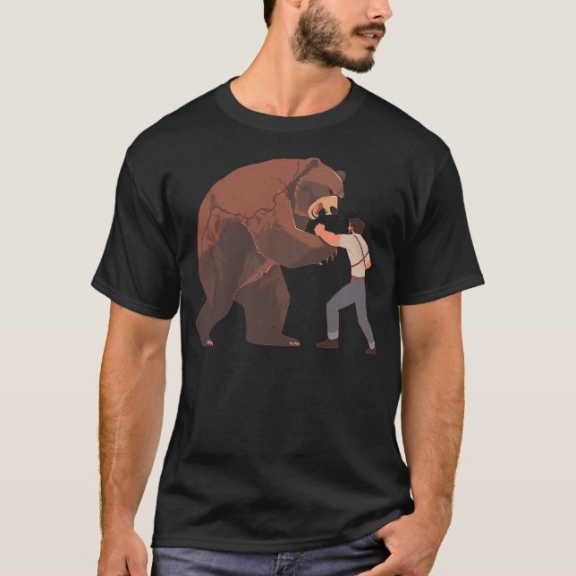Bear Challenge - Funny Man vs Wild Bear Fight outd T Shirt (Framsida)