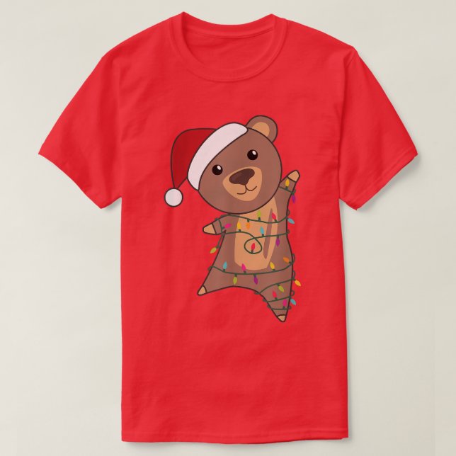 Bear Cheerful jul Fairy Ljus Sweet Animals T Shirt (Design framsida)
