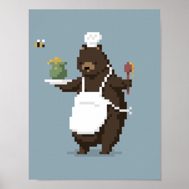 Bear Chef Pixel Art Poster (Framsidan)