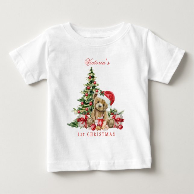 Bear Christmas Tree Baby's First Christmas T Shirt (Framsida)