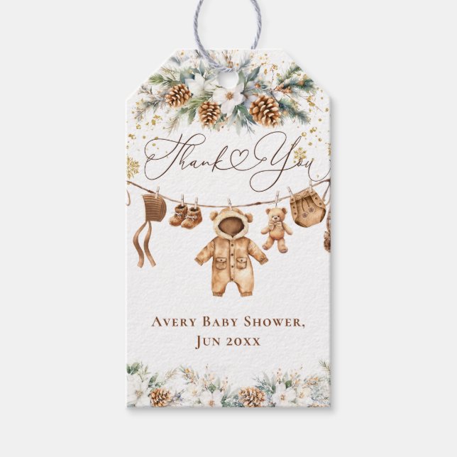 Bear ClothestLine-Kallet utanför babyduschen Presentetikett (Framsidan)