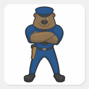 Bear Cop Police Fyrkantigt Klistermärke