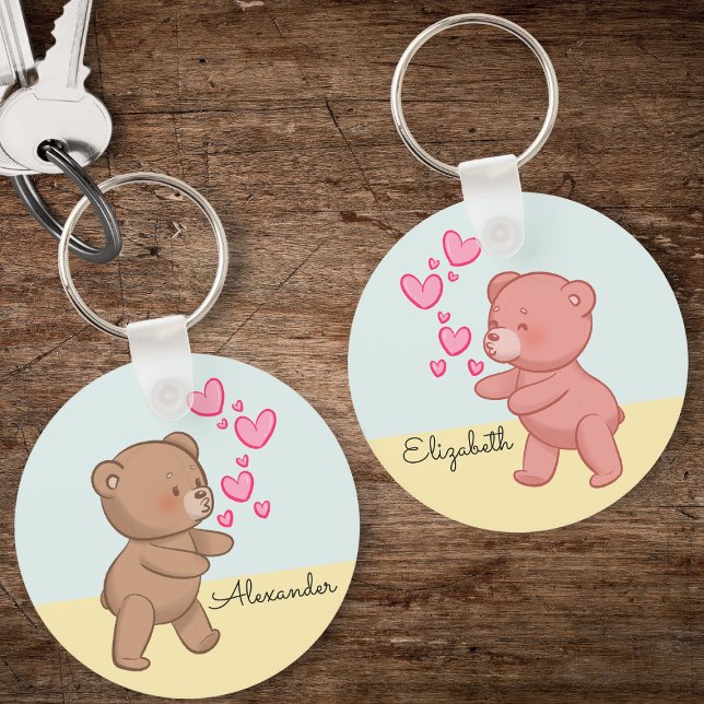 Bear Couple i Kärlek Blue Personlig Nyckelring (Bear couple keychain)