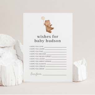 Bear Cream Balloon Önskemål för Baby Card Inbjudningar