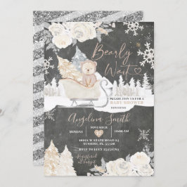 Bear Creamy White Winter Baby Shower för kalkskivo Inbjudningar