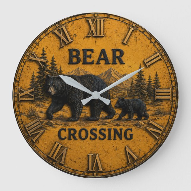Bear Crossing Cabin Mountain Wildlife Gift Stor Klocka (Framsida)
