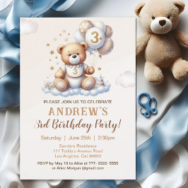 Bear Cute 3rd Birthday Party – Brown Teddy Bear Inbjudningar