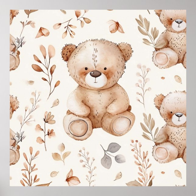 Bear Cute Beige Baby Poster (Framsidan)