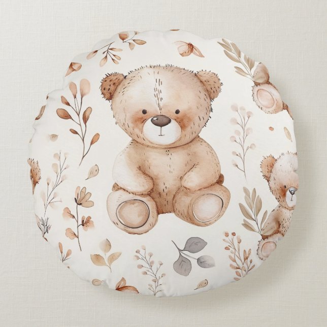 Bear Cute Beige Baby Rund Kudde (Framsidan)
