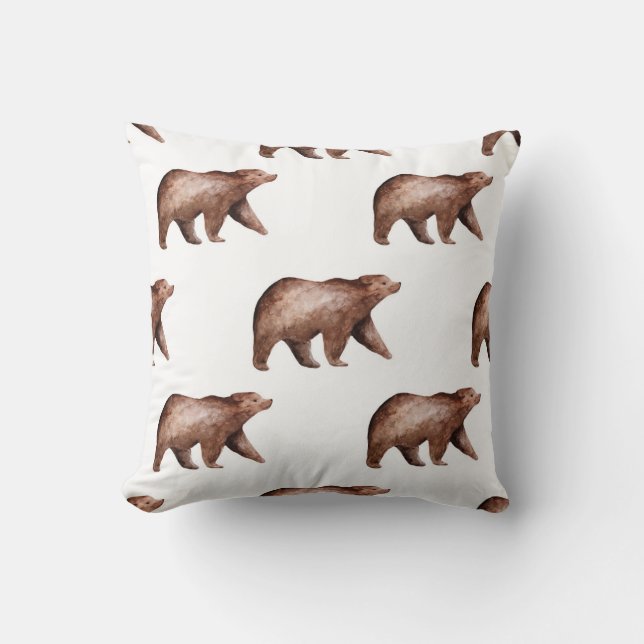 Bear Cuteness: Watercolor Animal Mönster Kudde (Framsida)