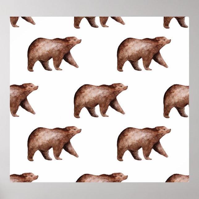 Bear Cuteness: Watercolor Animal Mönster Poster (Framsidan)