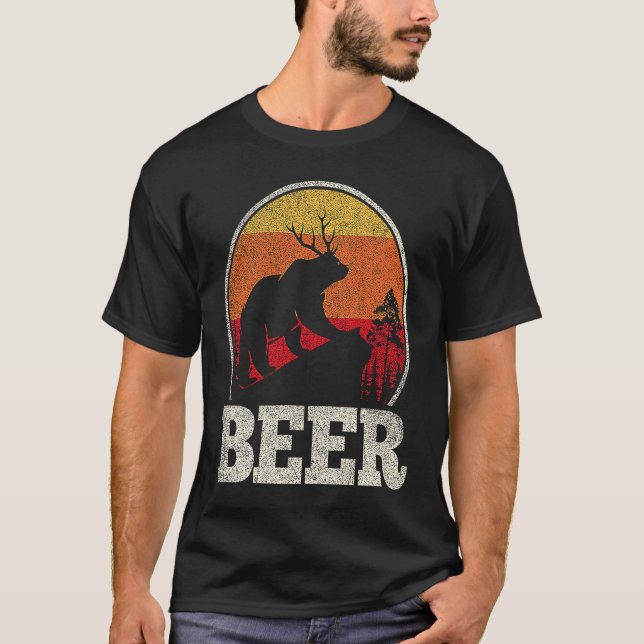 Bear Deer Antlers Funny Craft Beer Retro Graphic T Shirt (Framsida)