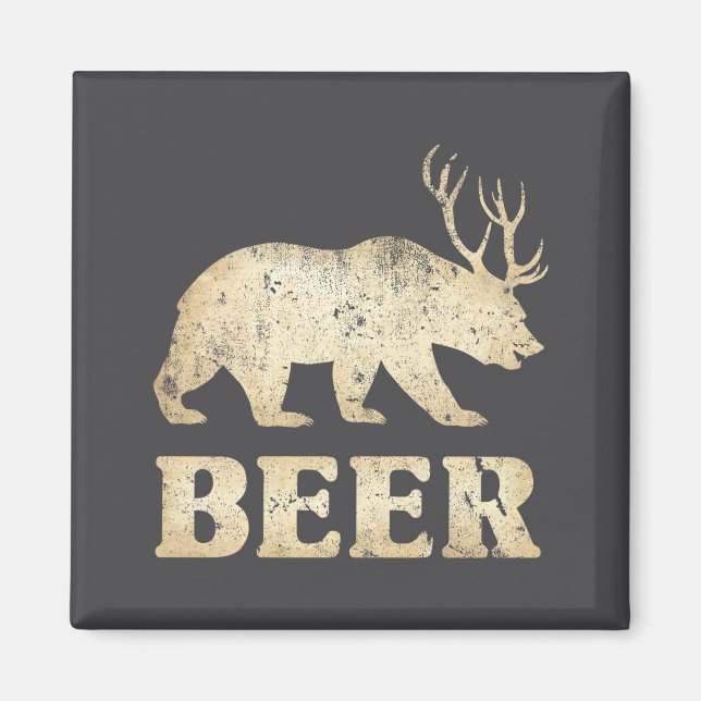 Bear Deer Vintage Beer  Magnet (Framsidan)
